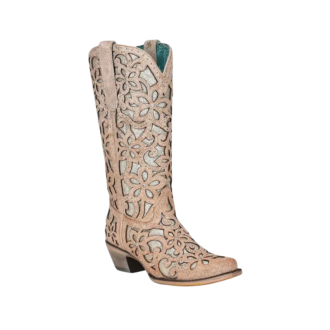 Corral Women's Flowered Inlay Studs And Crystals Nude Boots