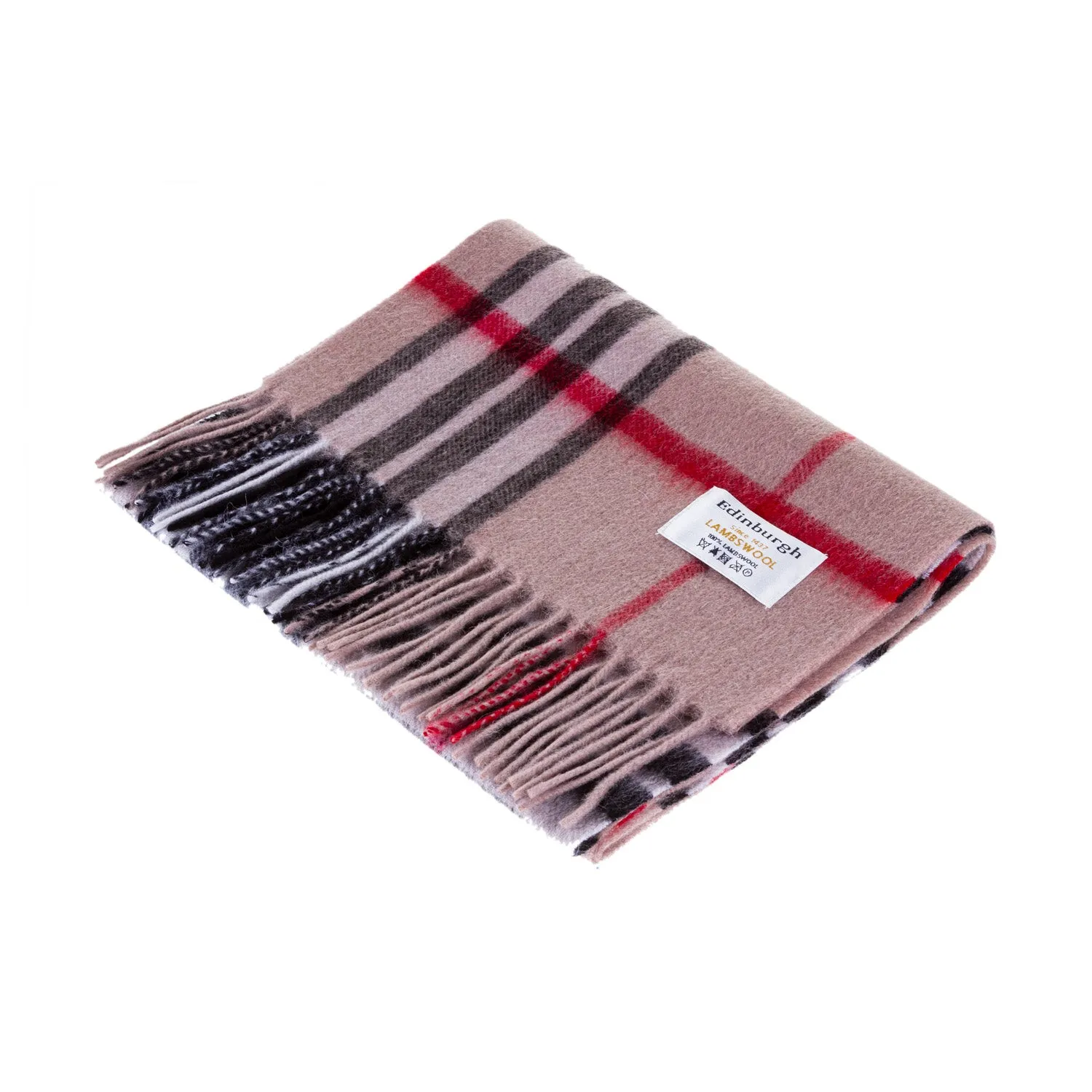 Edinburgh 100% Lambswool Scarf  Enlarged Off Ctr Scotty Thom Camel