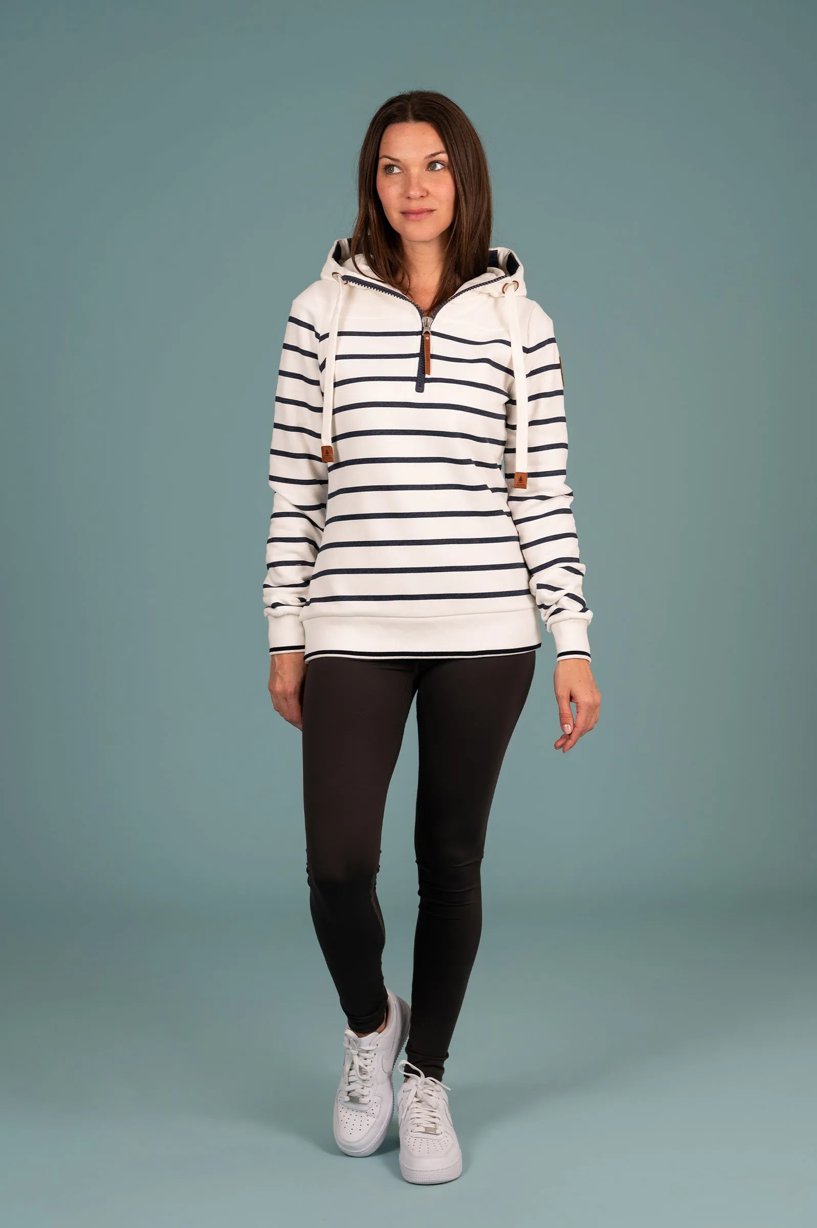 Edwina Navy Stripe Half-Zip Hoodie Ivory