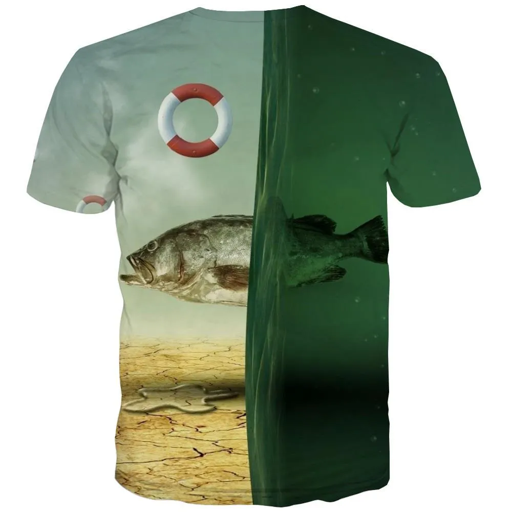 fishing T shirts Men fish Shirt Print Lifebuoy T-shirts Graphic Short Sleeve