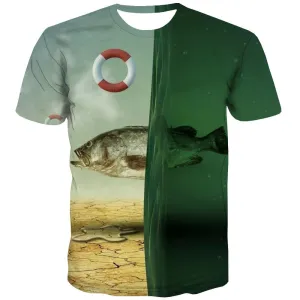 fishing T shirts Men fish Shirt Print Lifebuoy T-shirts Graphic Short Sleeve