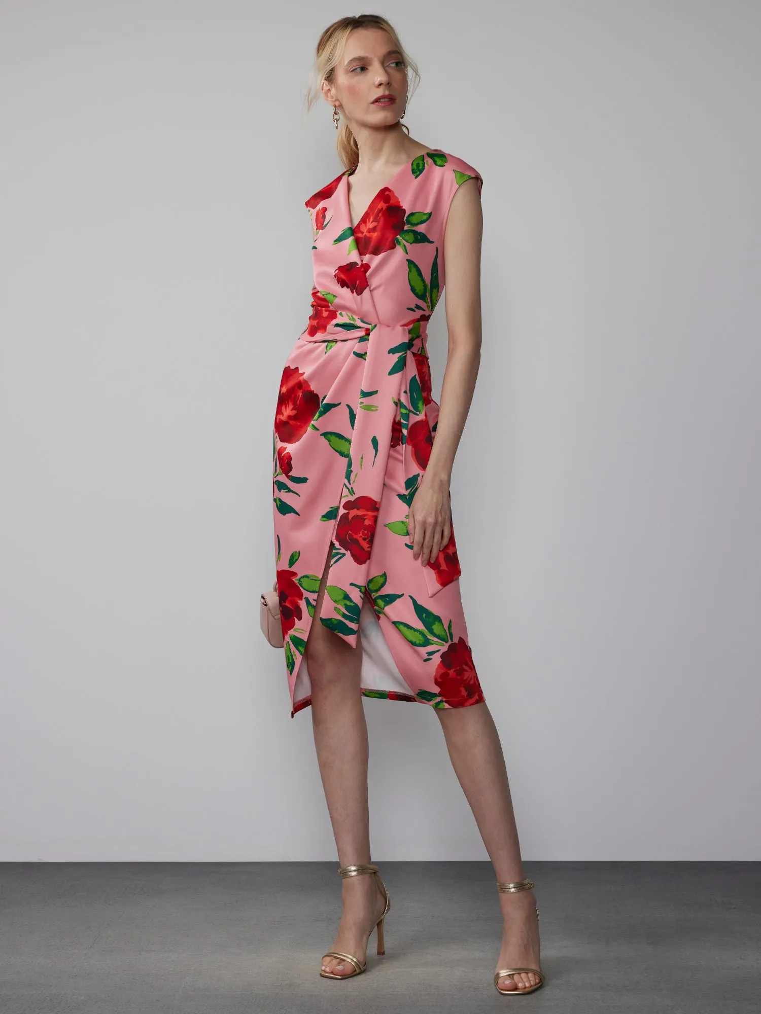 Floral Wrap Front Scuba Sheath Dress