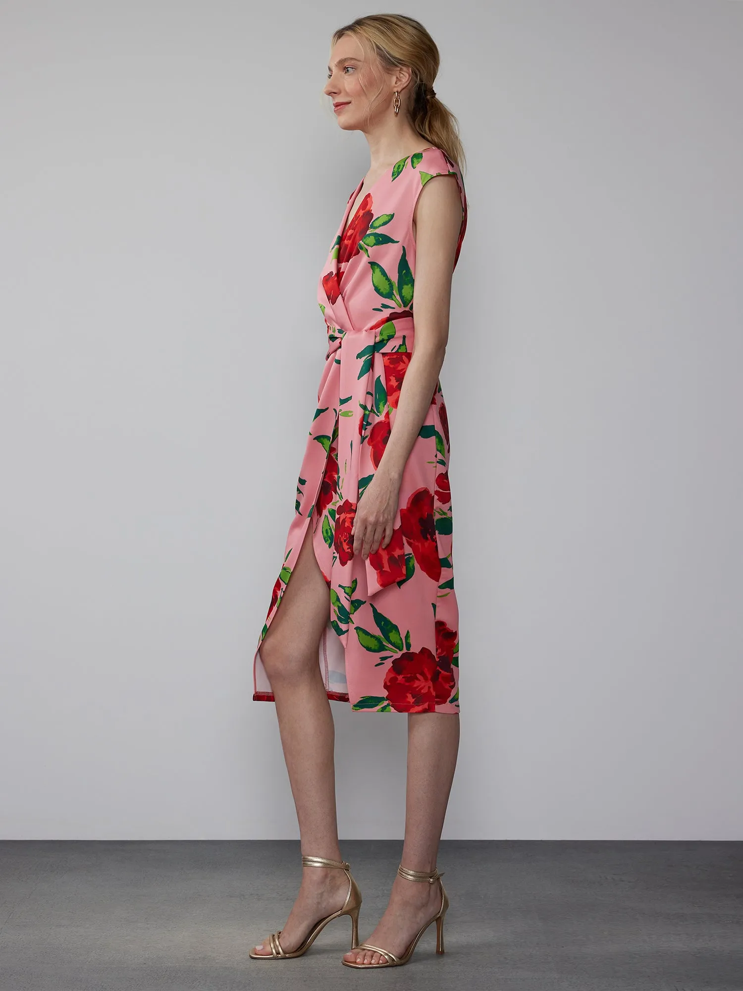 Floral Wrap Front Scuba Sheath Dress