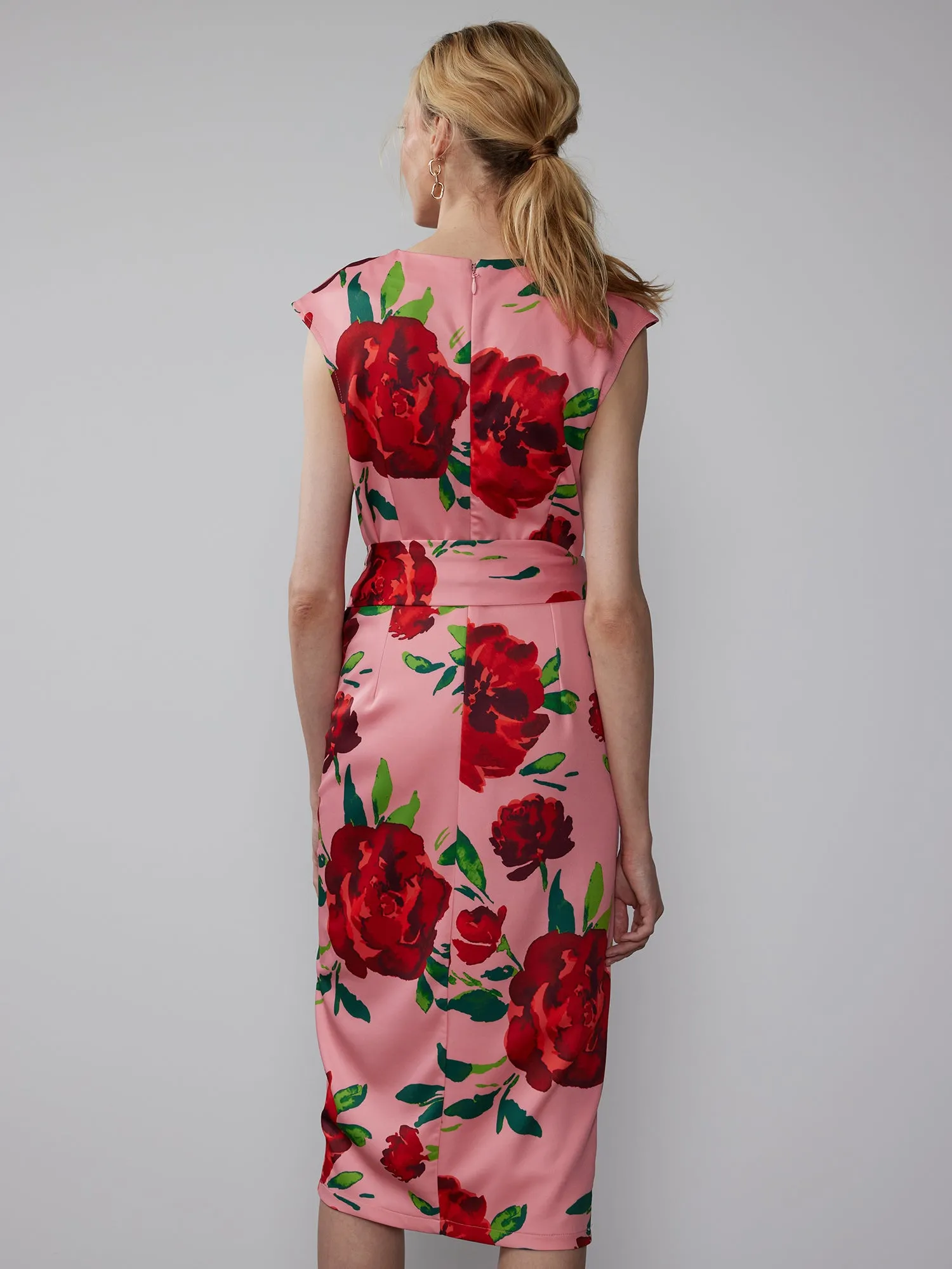 Floral Wrap Front Scuba Sheath Dress