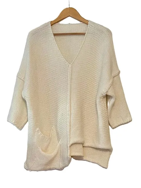 French Asymmetrical V-Neck Sweater Tunic (5 Colors)