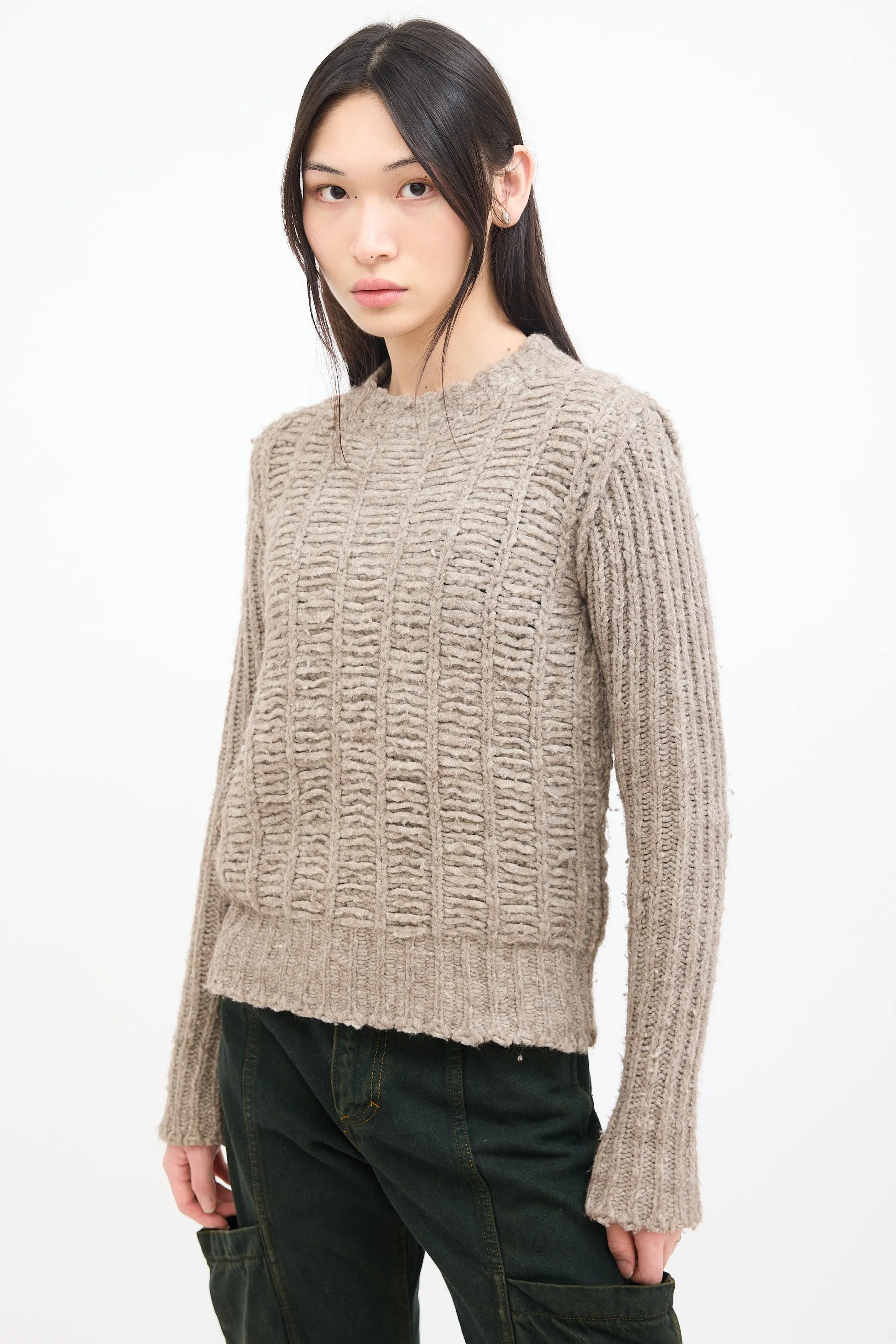 FW 2018 Beige Wool Ladder Knit Sweater