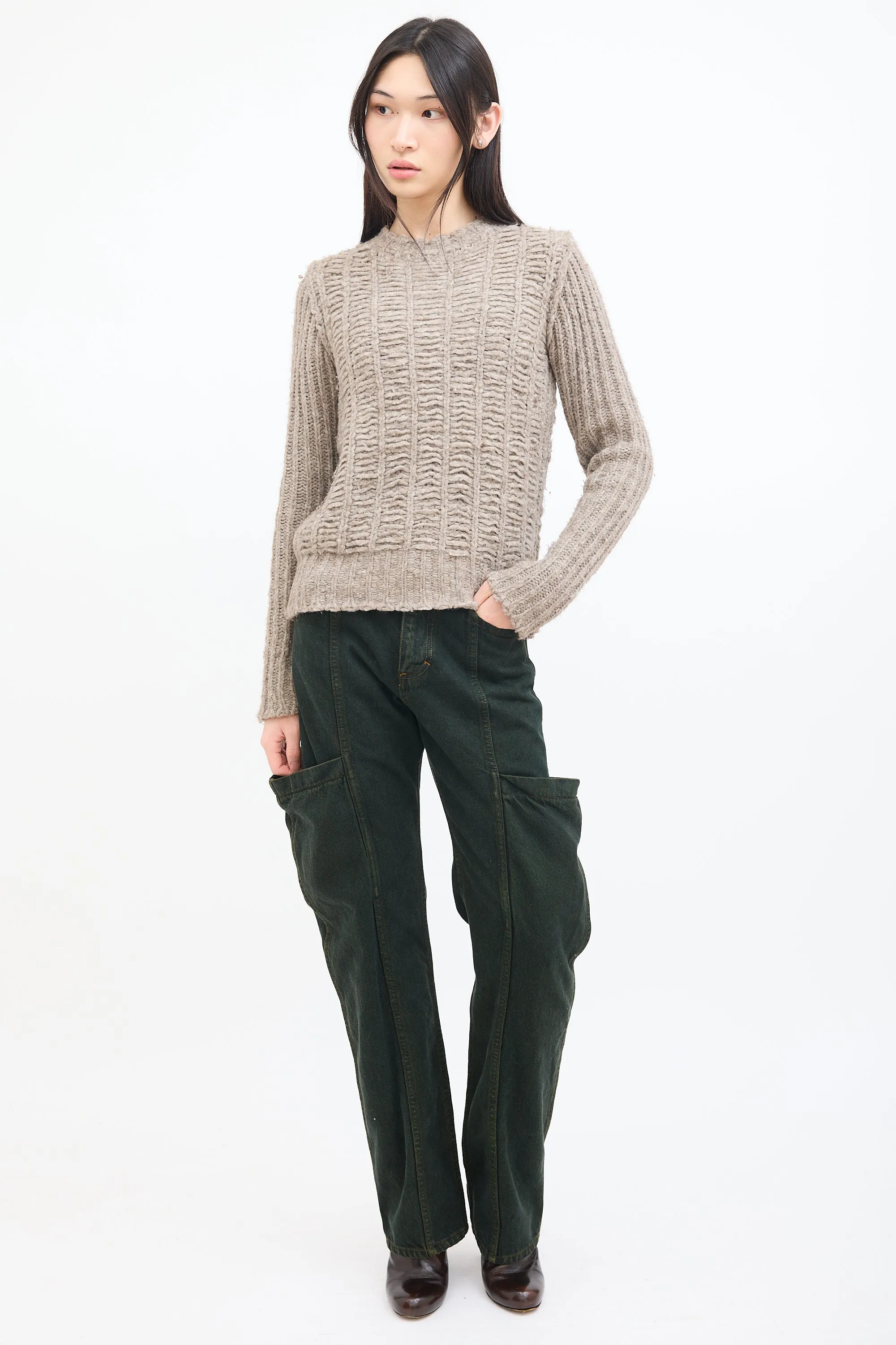 FW 2018 Beige Wool Ladder Knit Sweater