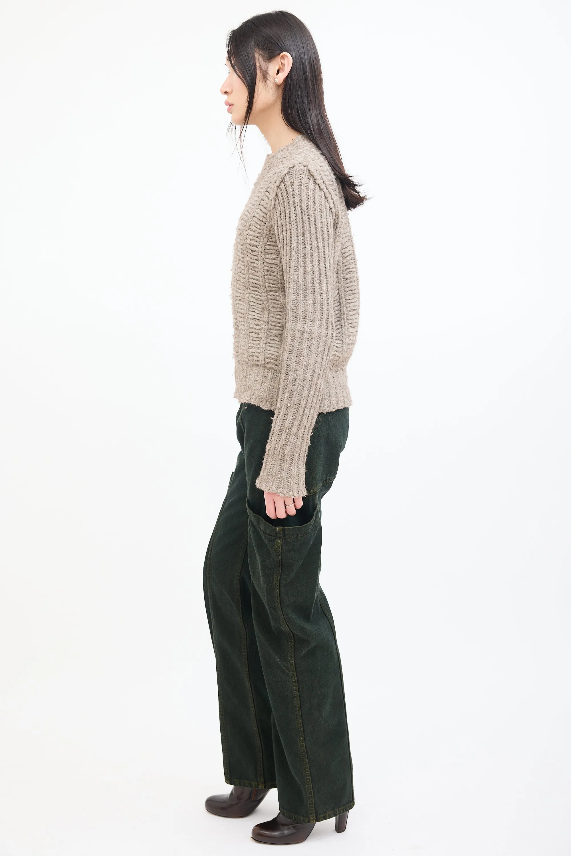 FW 2018 Beige Wool Ladder Knit Sweater