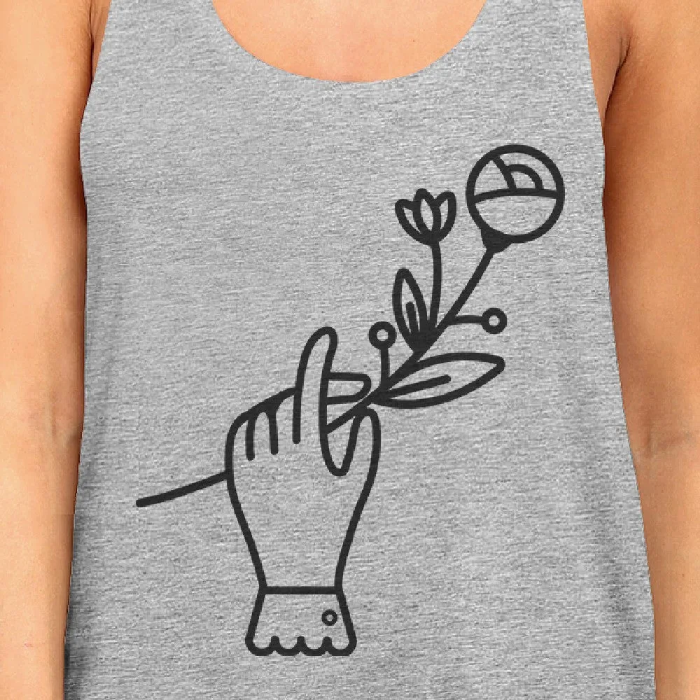 Hand Holding Flower Grey Cotton Racerback Tanks Unique Graphic Top