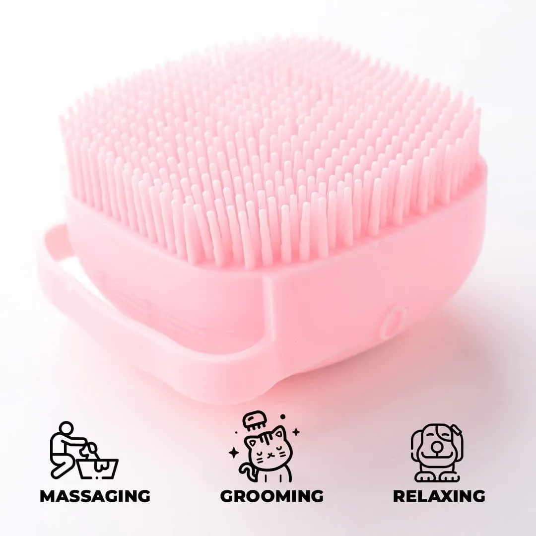 Homestic Pack of 6 Dog Brush With Shampoo Container|Cat & Dog Bath Brush For Bathing|Exfoliating|Scrubbing|Massaging & Relaxing|Soft Silicone|Suitable For All Pets|PT230R|Red