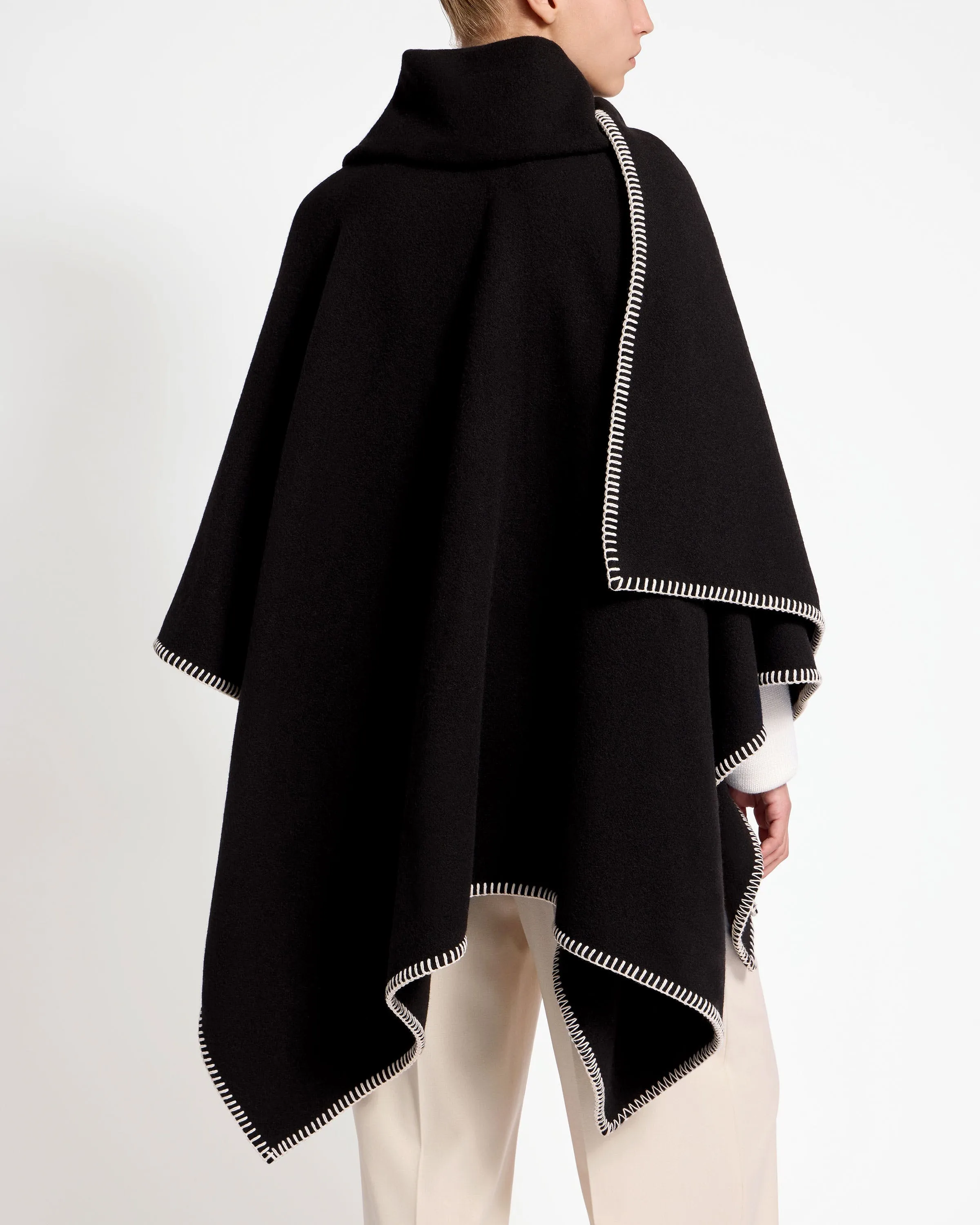 Iona Woven Pure Wool Cape - Black