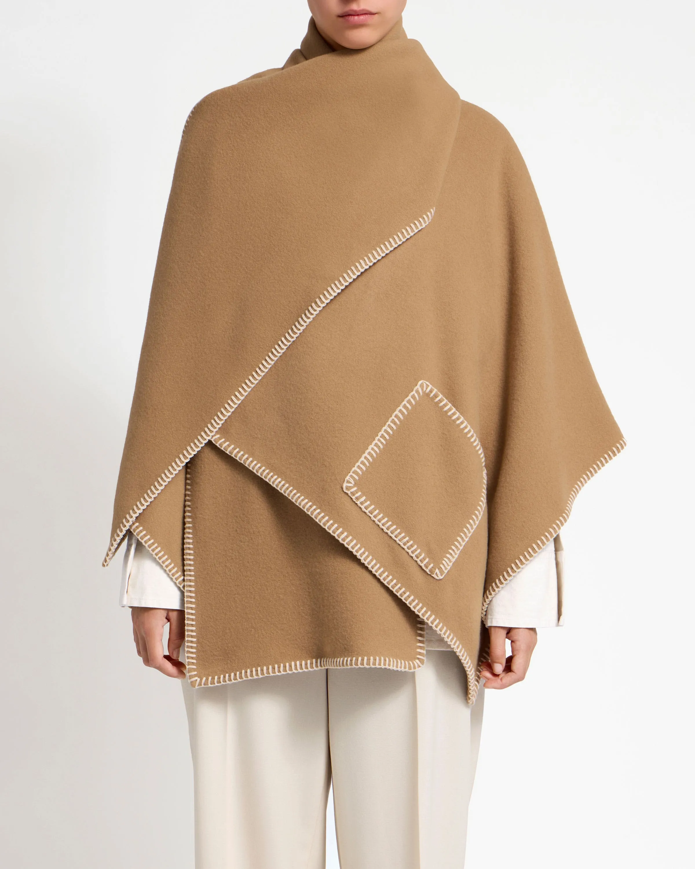 Iona Woven Pure Wool Cape - Camel