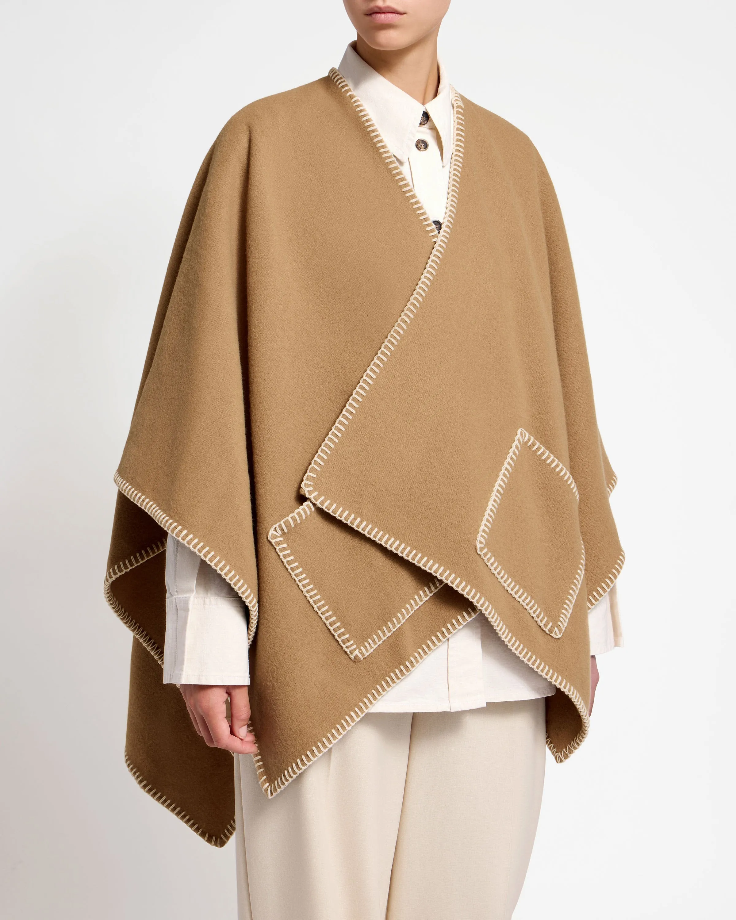 Iona Woven Pure Wool Cape - Camel