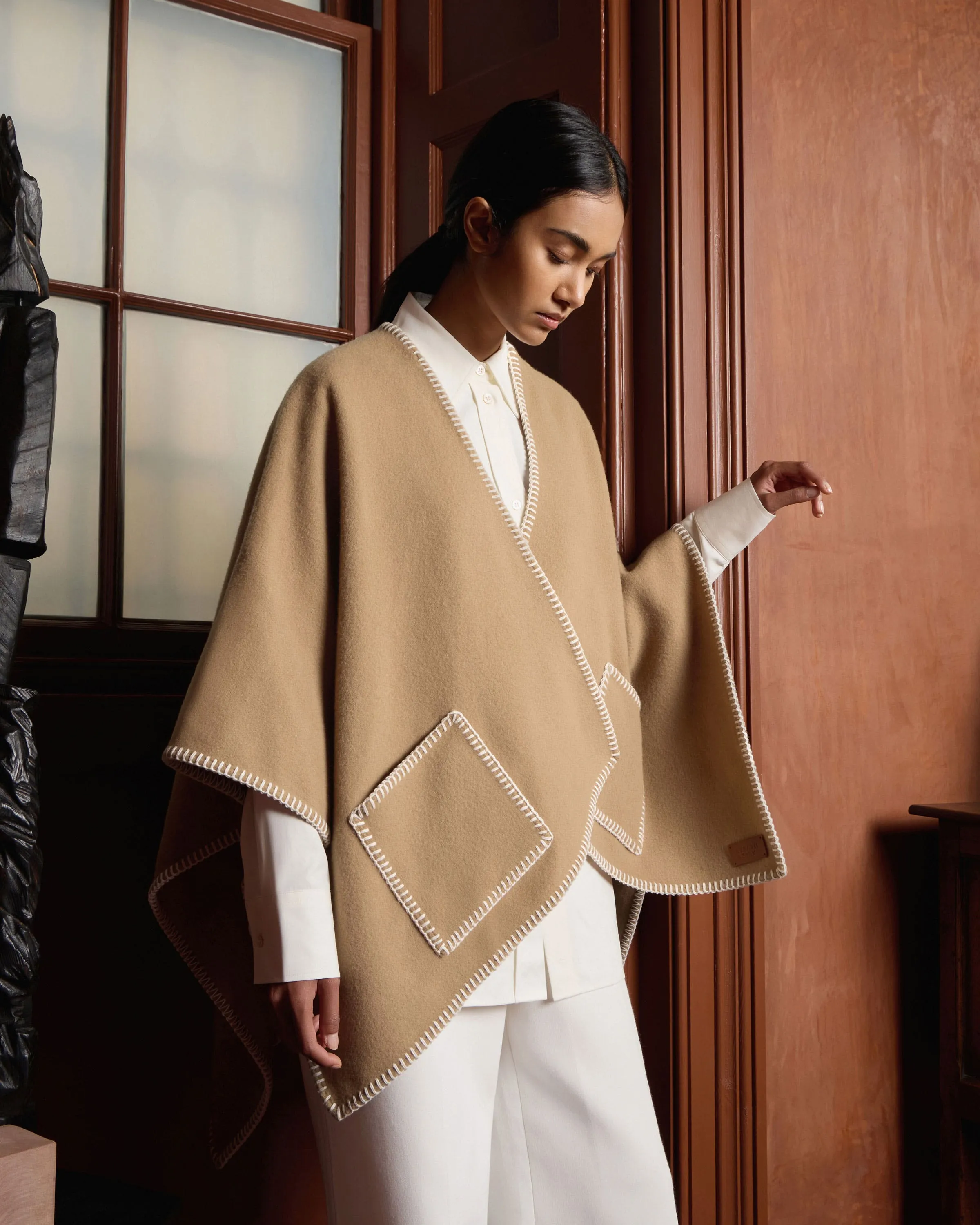 Iona Woven Pure Wool Cape - Camel