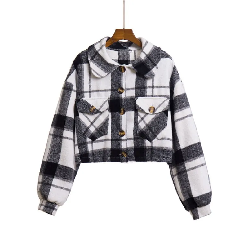 Joskaa Plaid Jacket Women Coat 2024 Autumn  And Winter Vintage Stylish Pockets Loose Jacket Coat Casual Warm Chic Tops