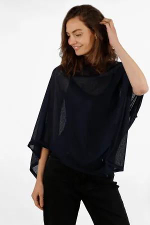 Kim Lightweight One Size Poncho - Navy Blue