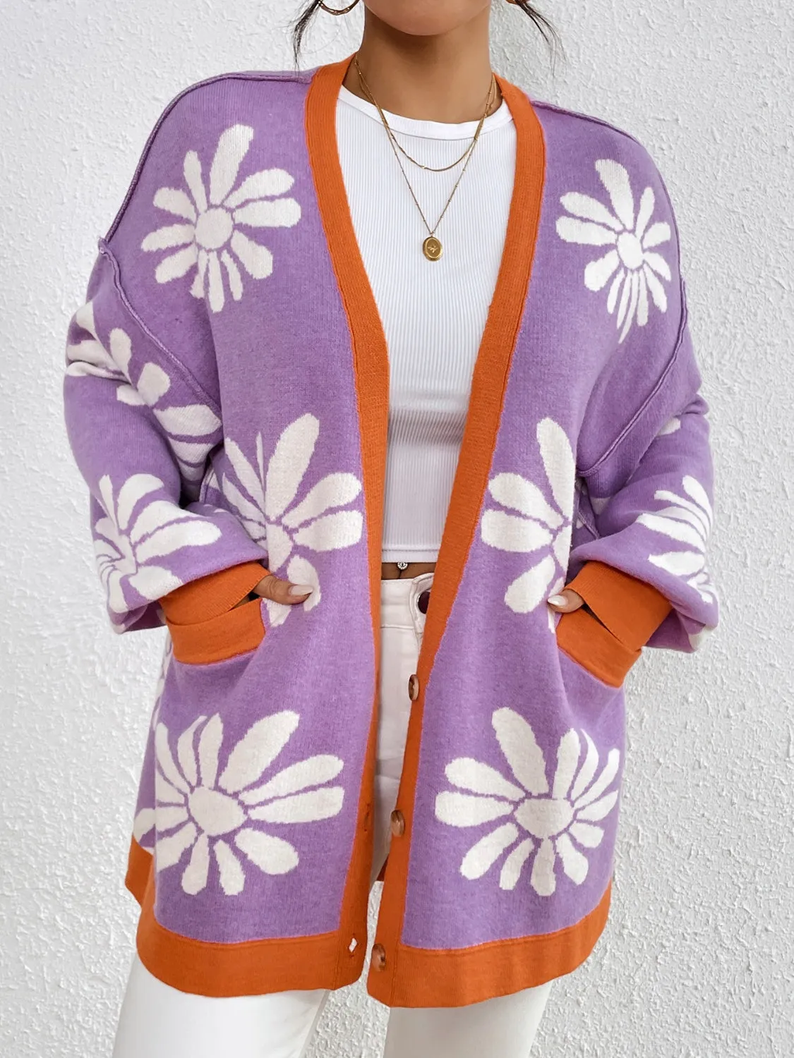 Knitted Dropped Shoulder Long Sleeve Cardigan