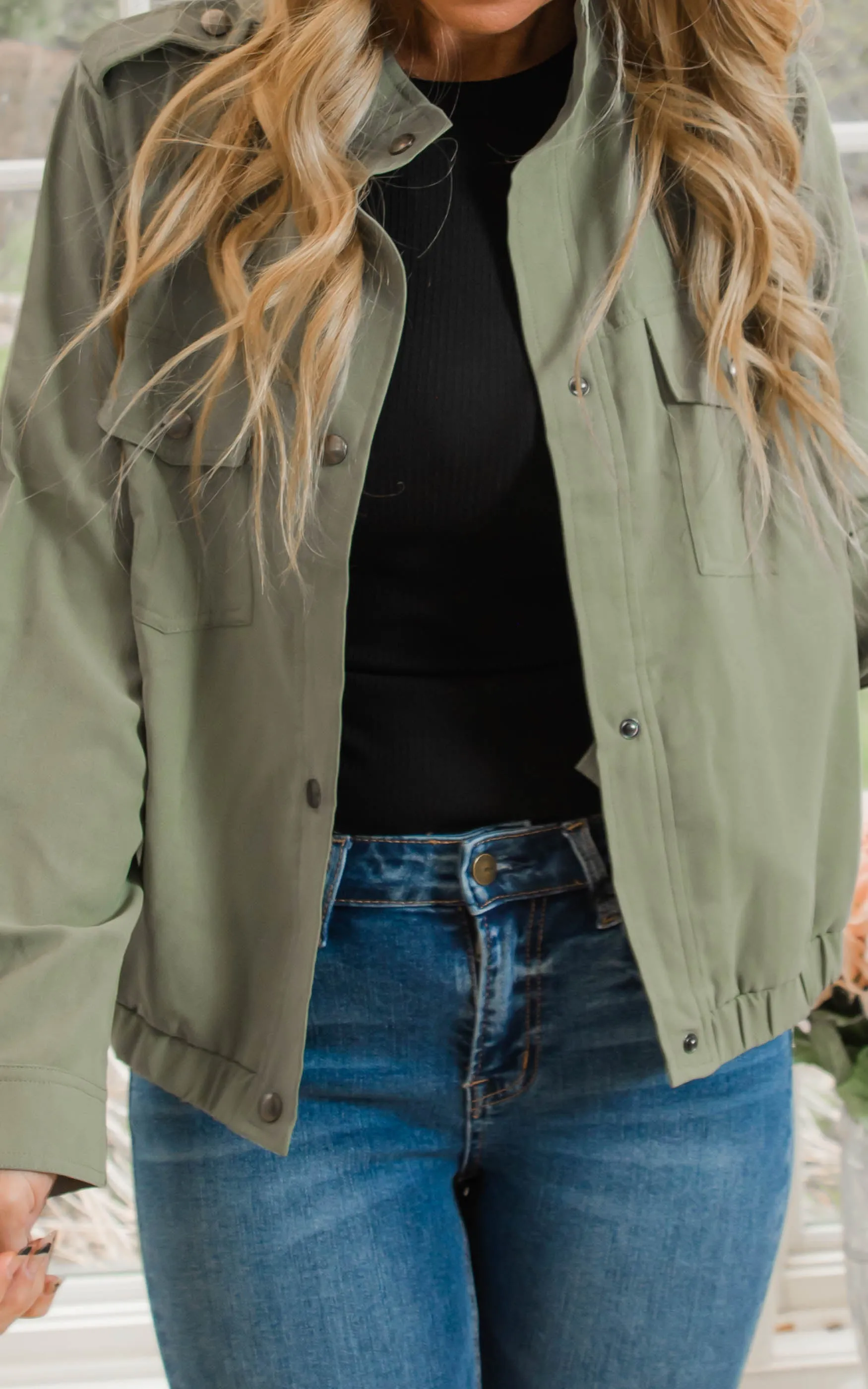 Light Olive Snap Button Jacket - Final Sale