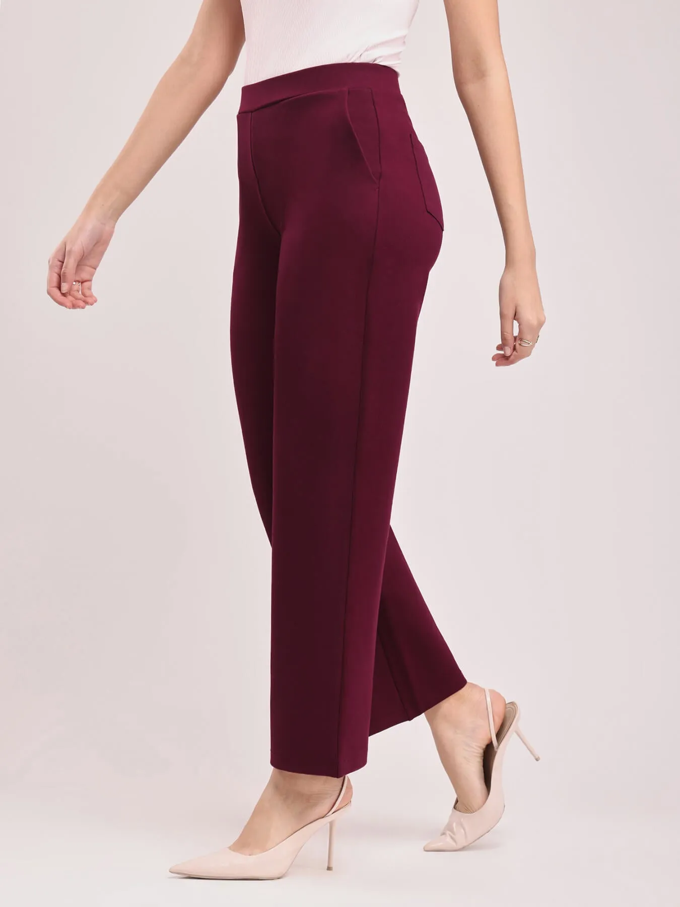 LivIn Wide Leg Pants - Maroon