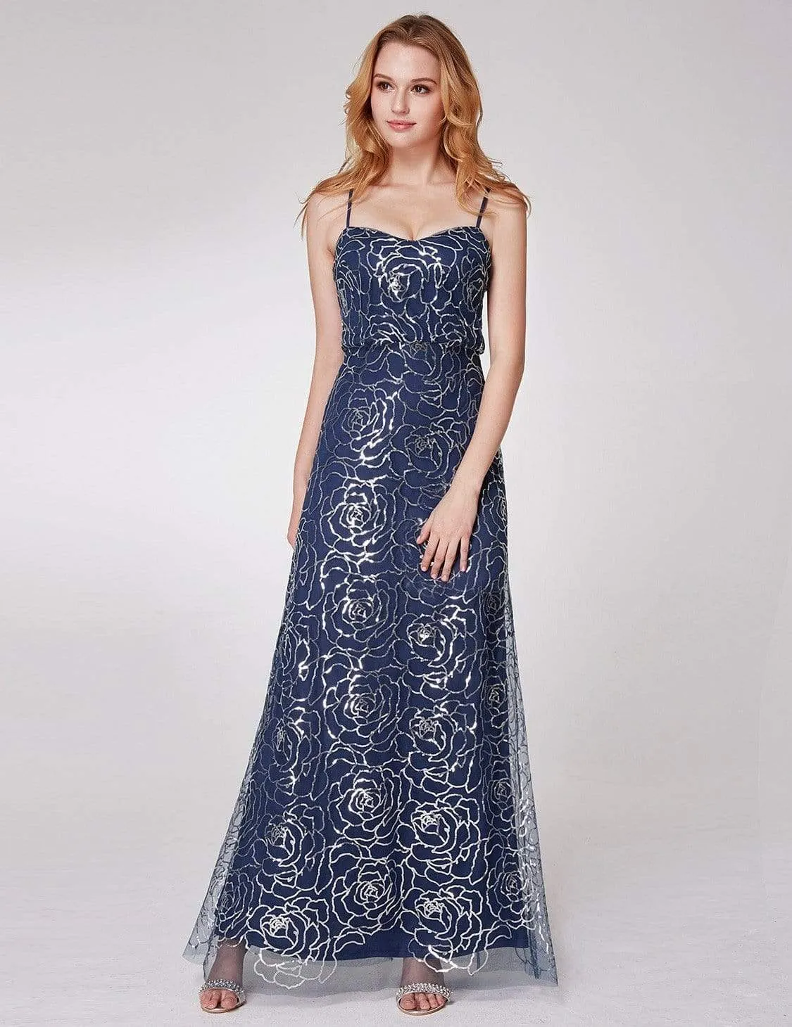 Long Sequins Blouson Evening Dress