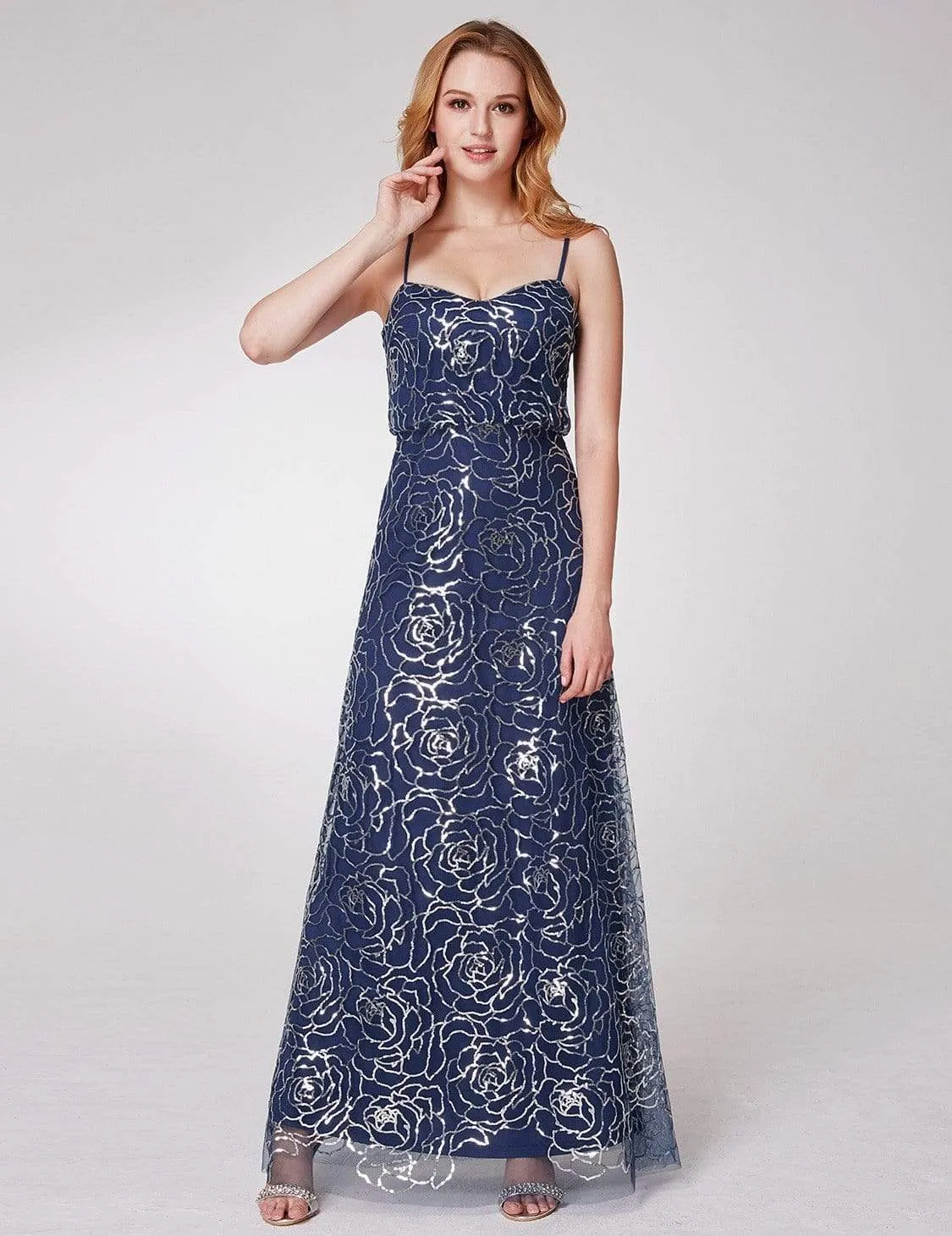 Long Sequins Blouson Evening Dress