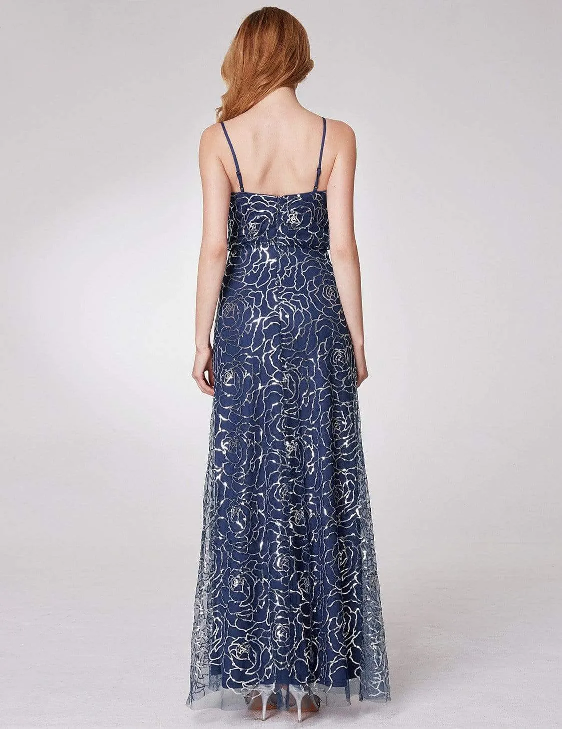 Long Sequins Blouson Evening Dress