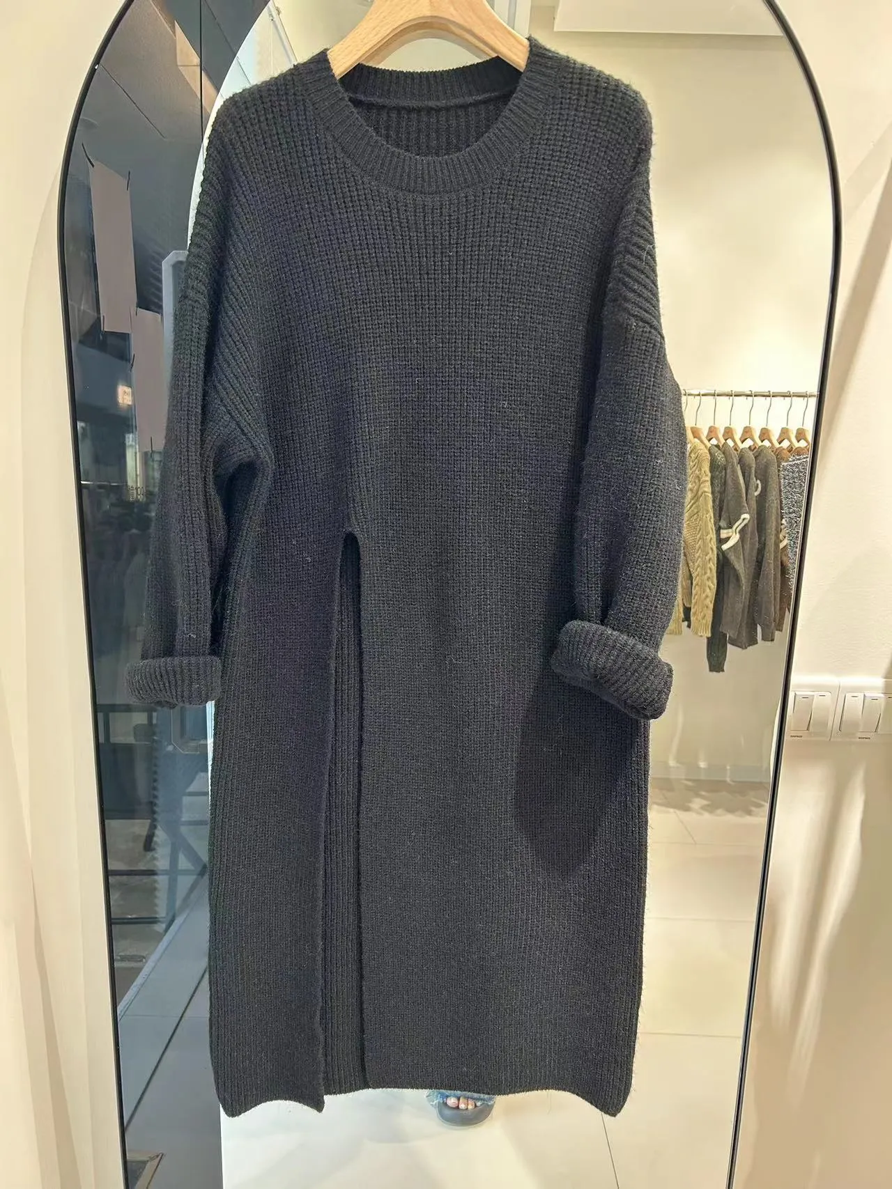 Loose Knit Sweater Dress for Women Relaxed Style - Autumn Winter New Arrival with Side Slit Design