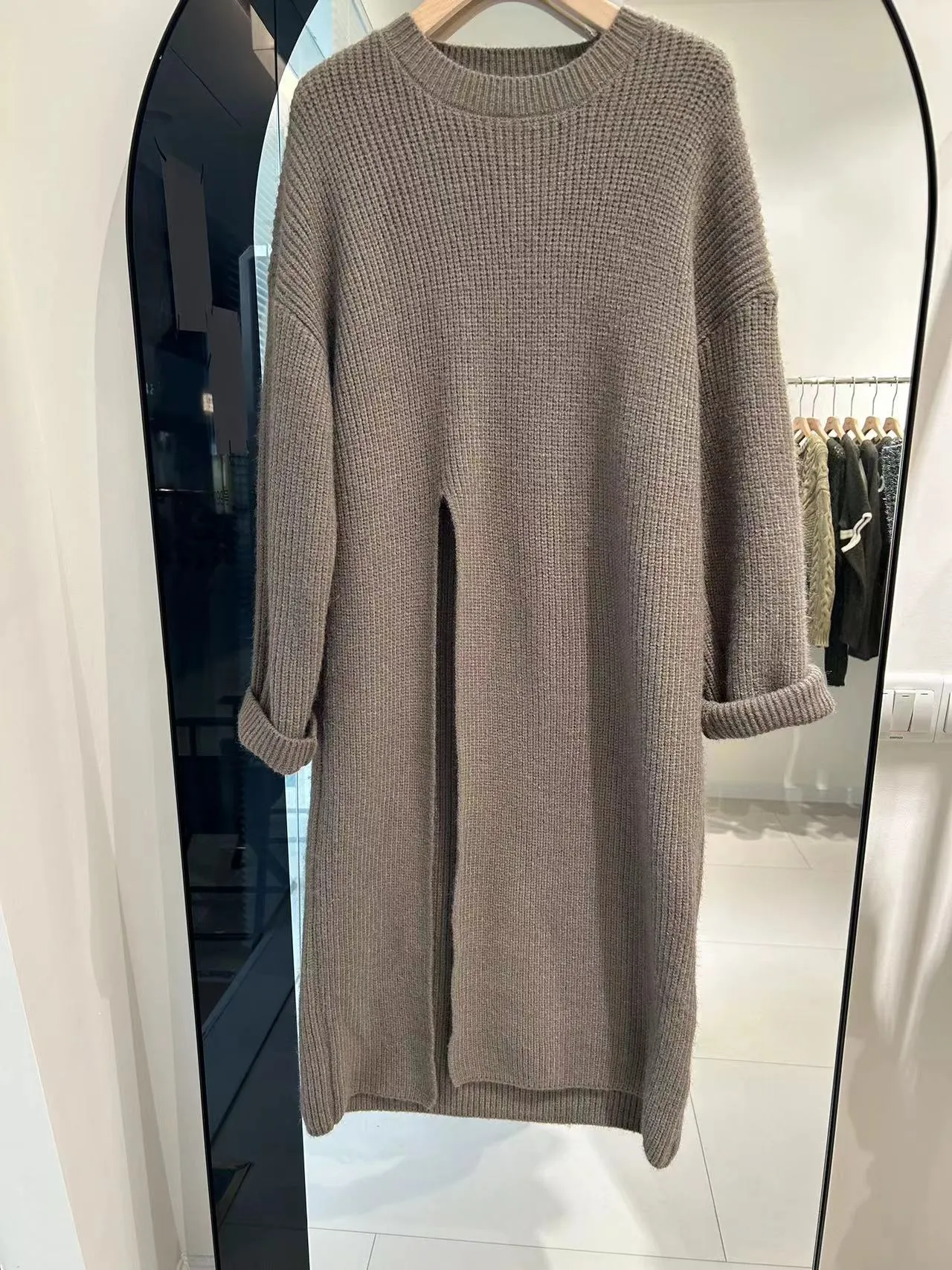 Loose Knit Sweater Dress for Women Relaxed Style - Autumn Winter New Arrival with Side Slit Design