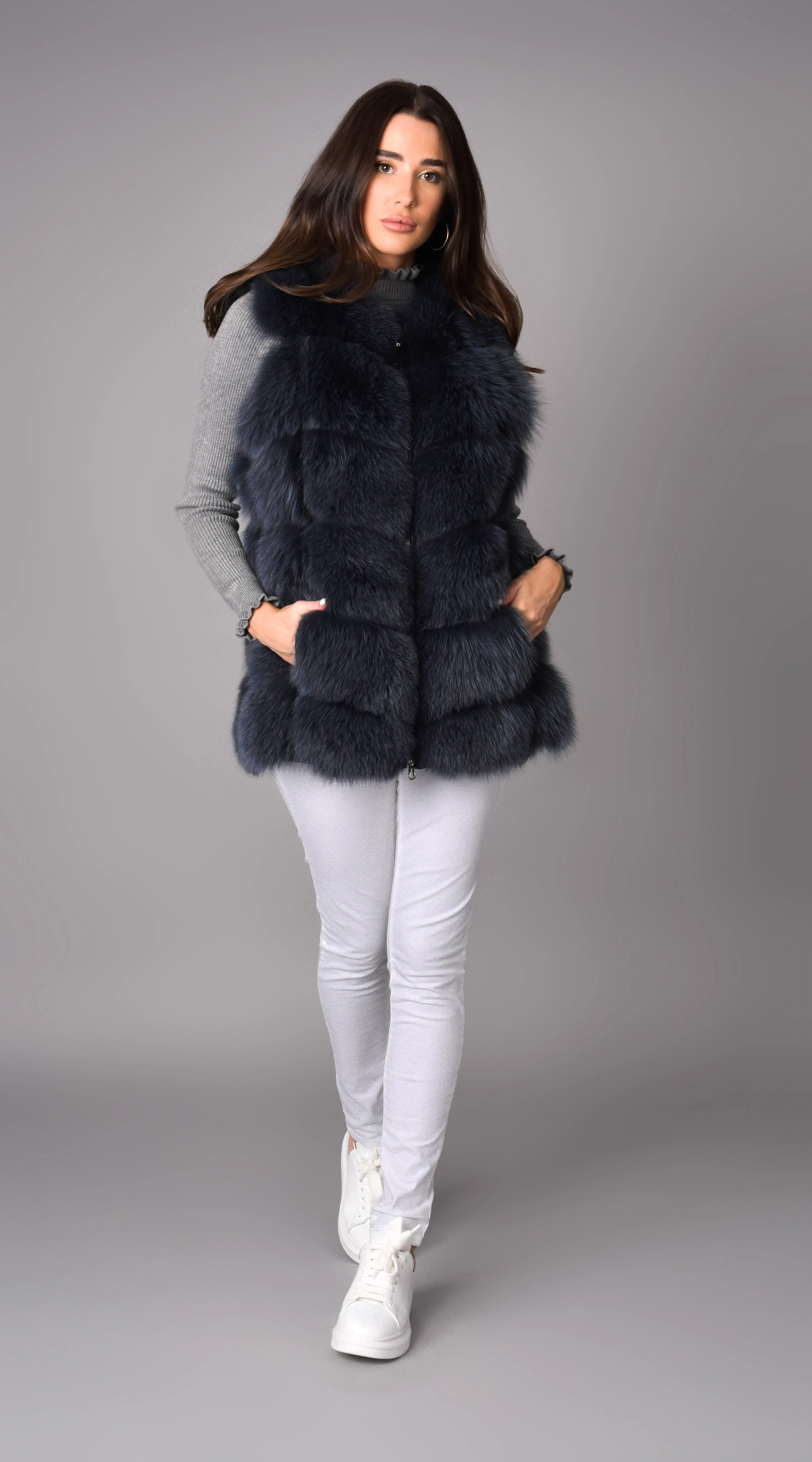 Luxy Fox Fur Gilet - Slate