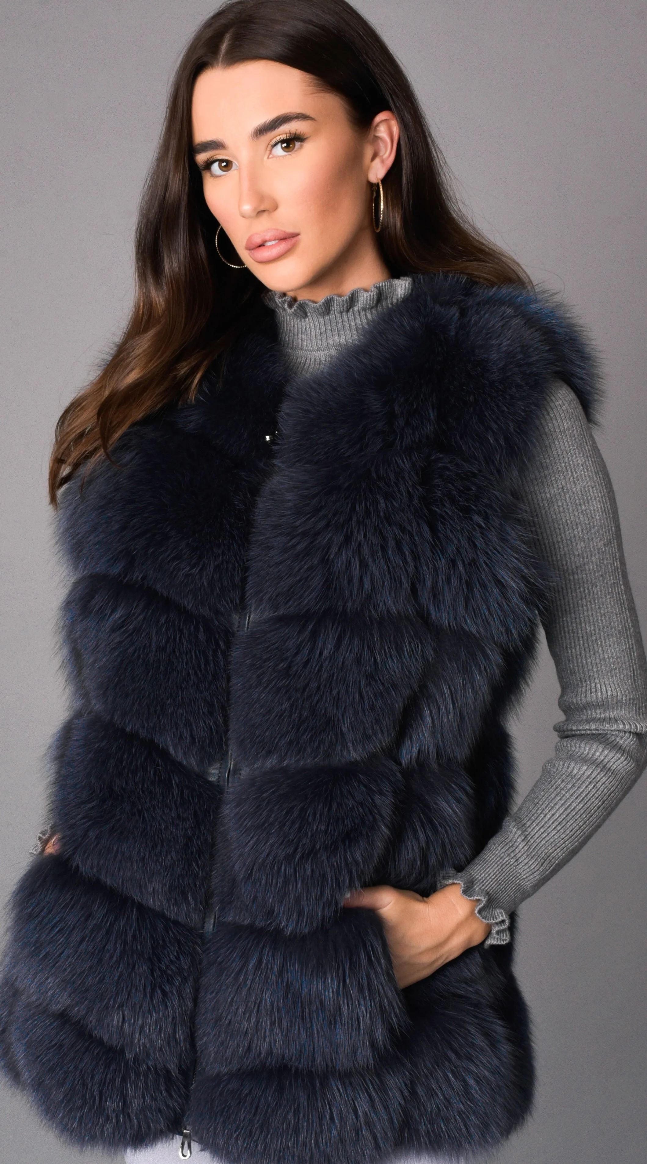 Luxy Fox Fur Gilet - Slate