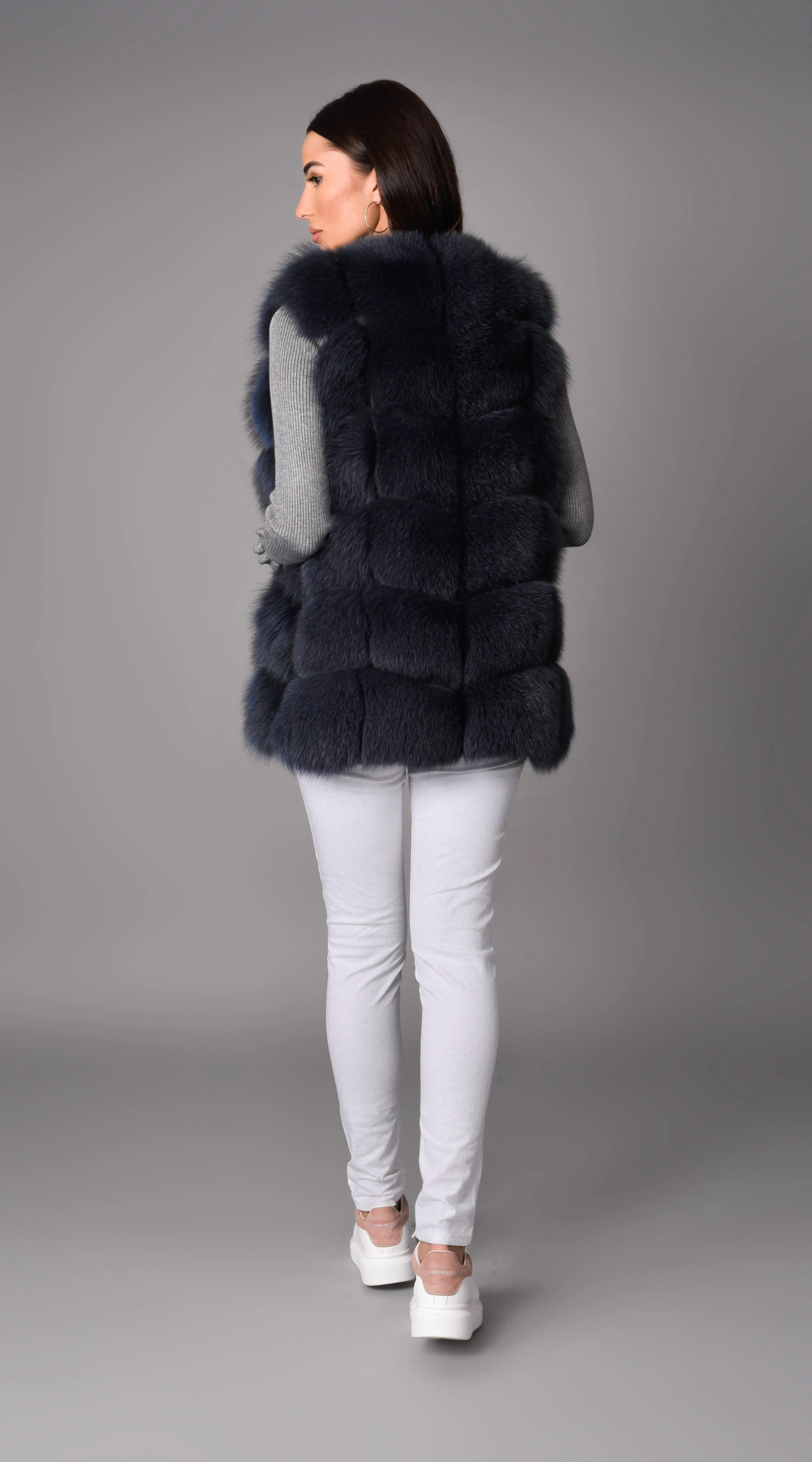 Luxy Fox Fur Gilet - Slate