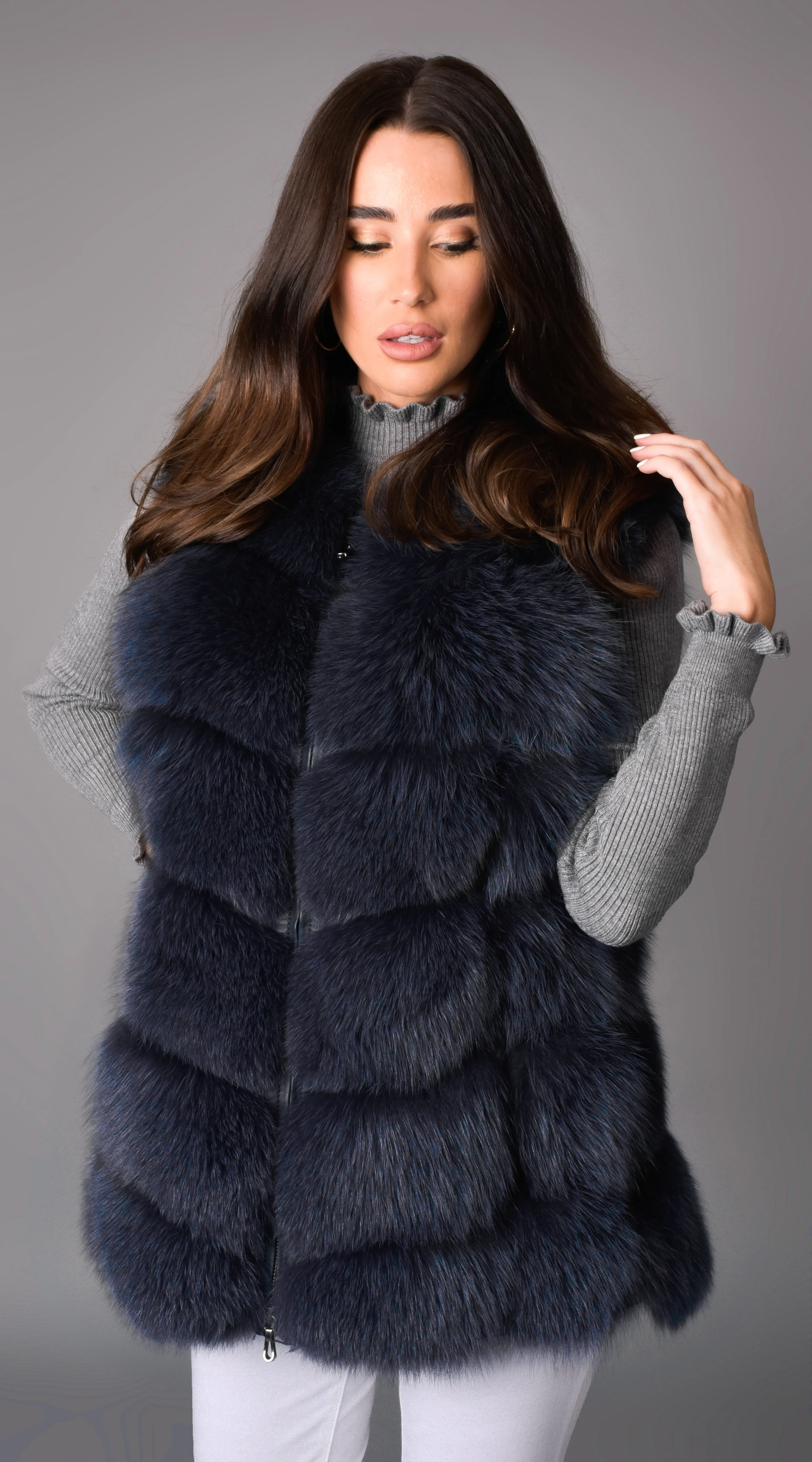 Luxy Fox Fur Gilet - Slate