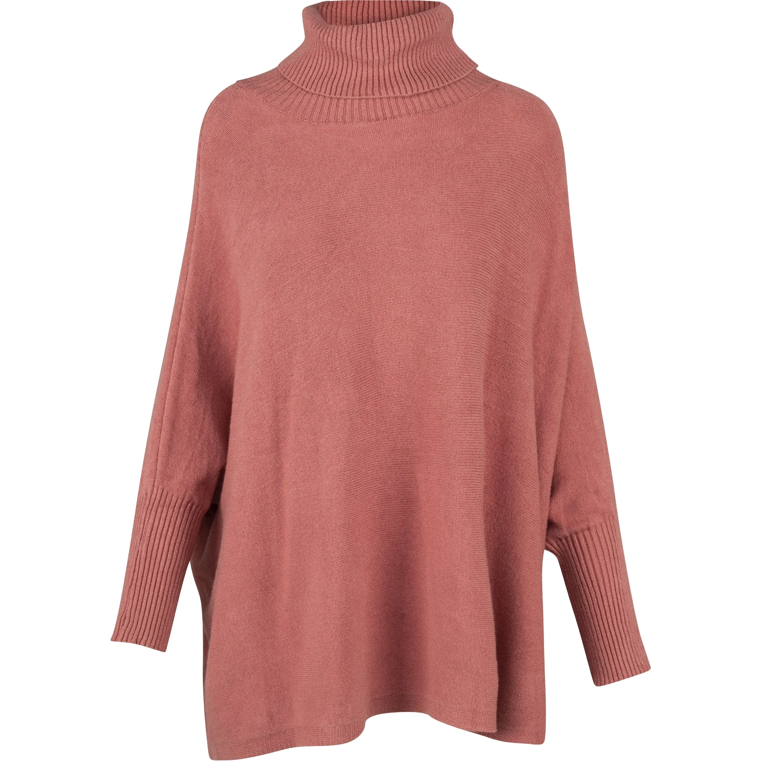 M Made in Italy – Turtle-Neck Tunic Length Sweater With Long Bat-Sleeves