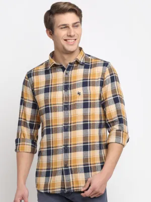 Men Cotton Blend Checkered Yellow Full Sleeve Casual Shirt for Men with Pocket