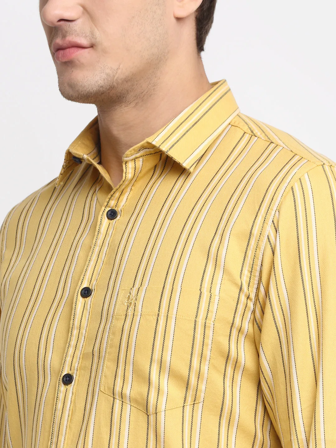 Men Cotton Striped Mustard Full Sleeve Casual Shirt for Men with Pocket