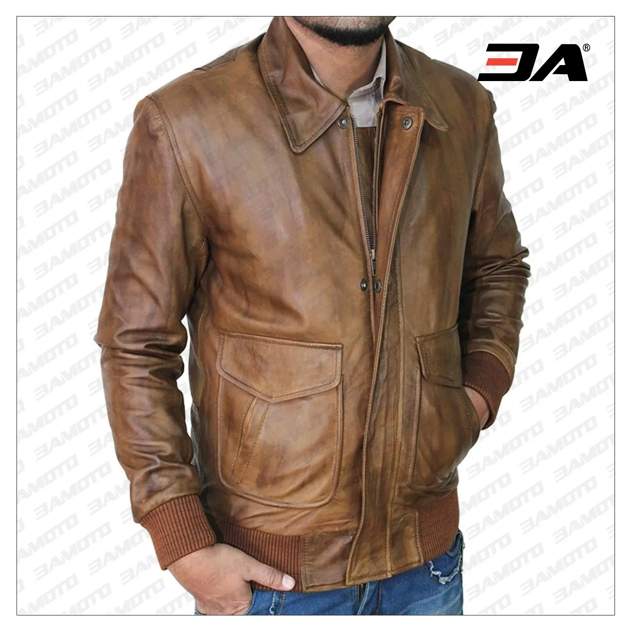 Men Tan Brown Leather Jacket