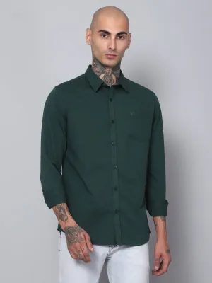 Men's Bottle Green Casual Knit Jersey Full Sleeve Shirt