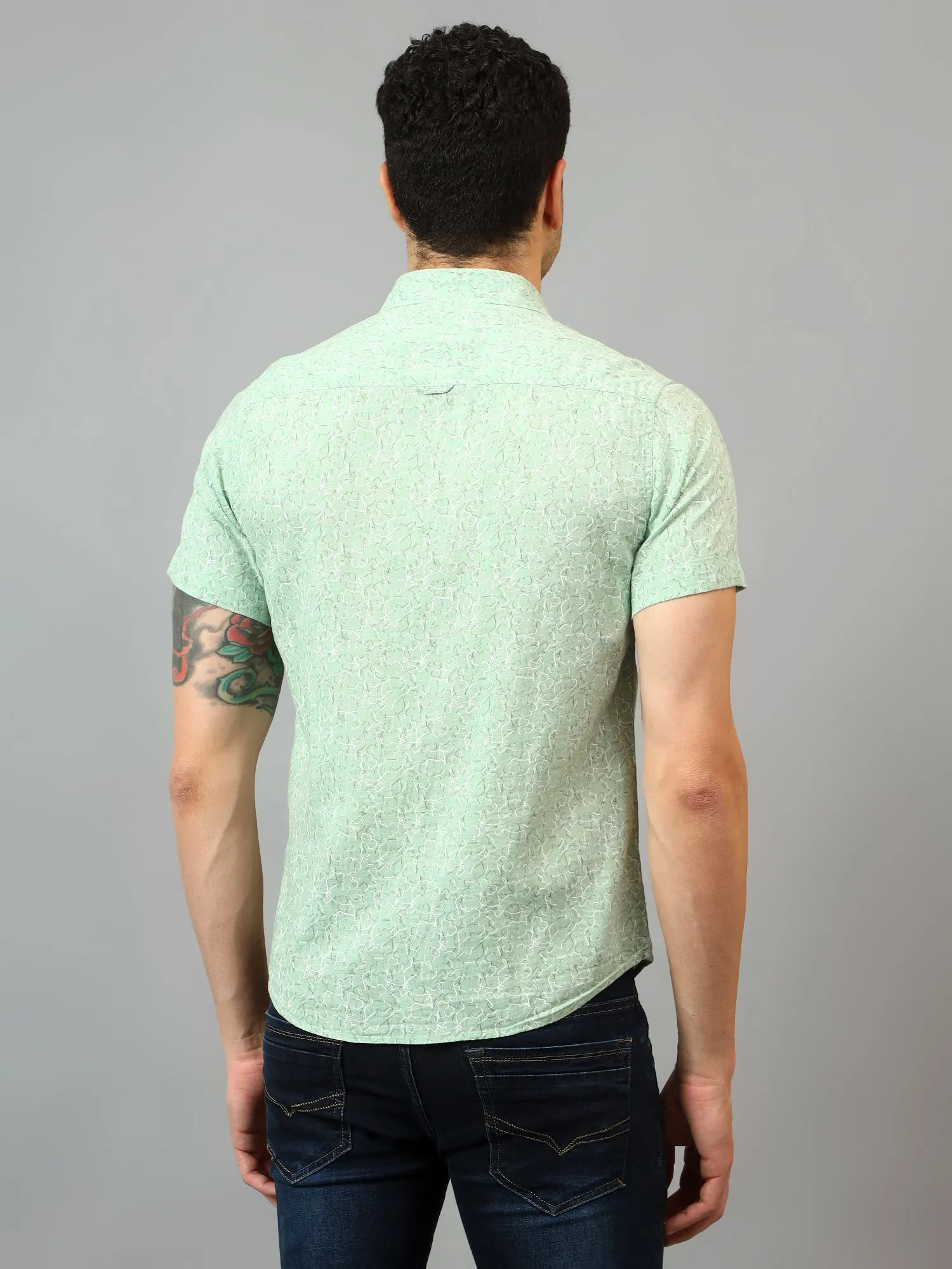 Men's Green Casual Abstract Print Half sleeve Shirt