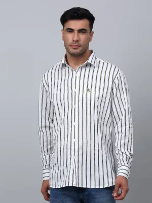 Men's Green Casual Thin Stripe Full Sleeve Shirt