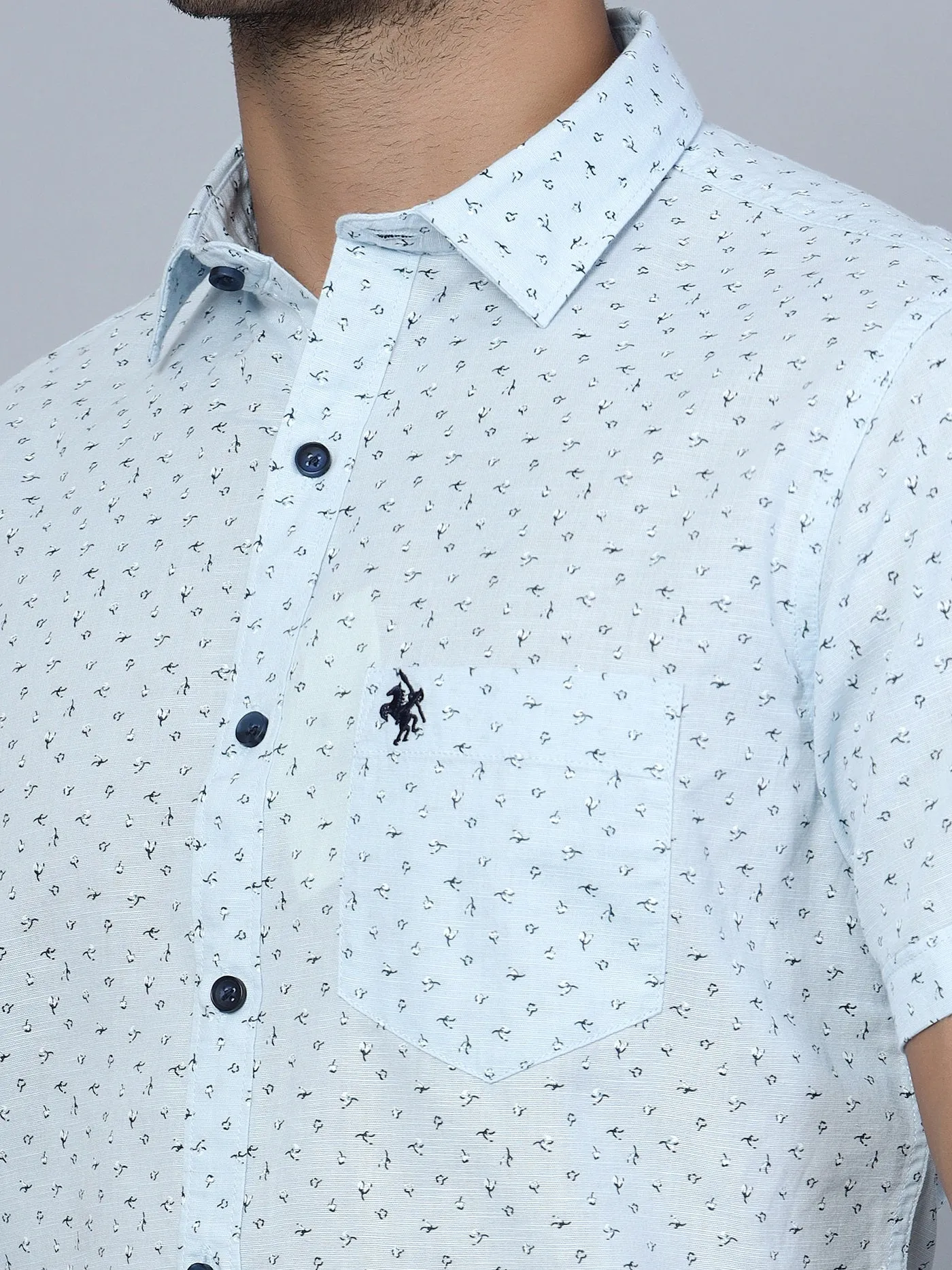 Men's Light Blue Casual Floral Ditsy Print Half Sleeve Shirt