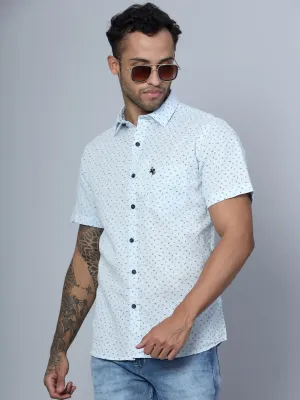 Men's Light Blue Casual Floral Ditsy Print Half Sleeve Shirt