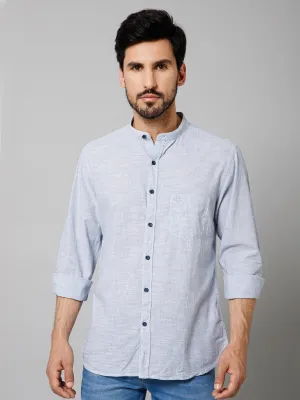 Men's Light Blue Casual Pin Stripe Full Sleeve Shirt