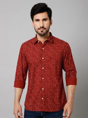 Men's Maroon Casual Abstract Ditsy Print Full Sleeve Shirt