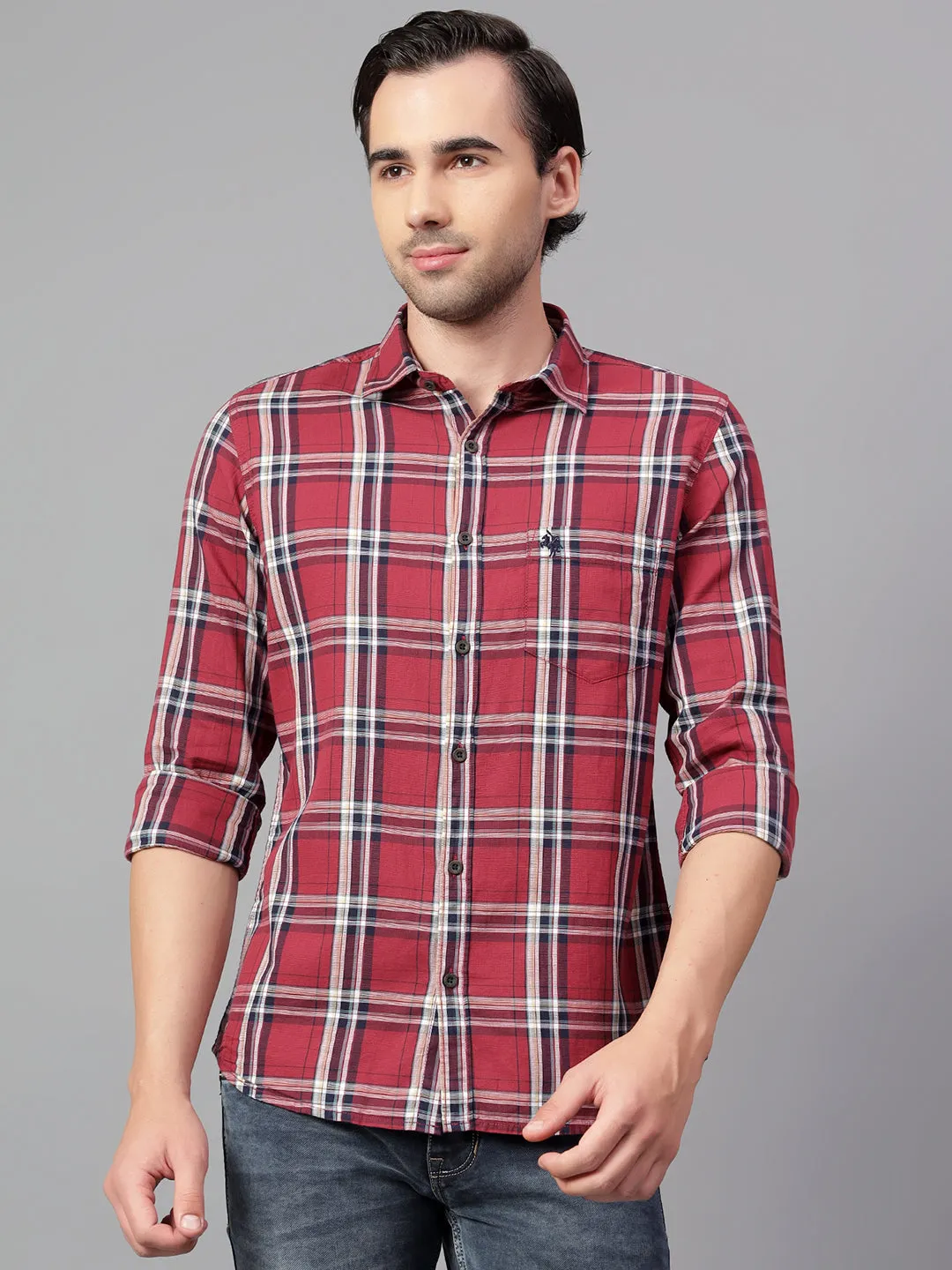 Men's Red Checked Full Sleeve Casual Shirt