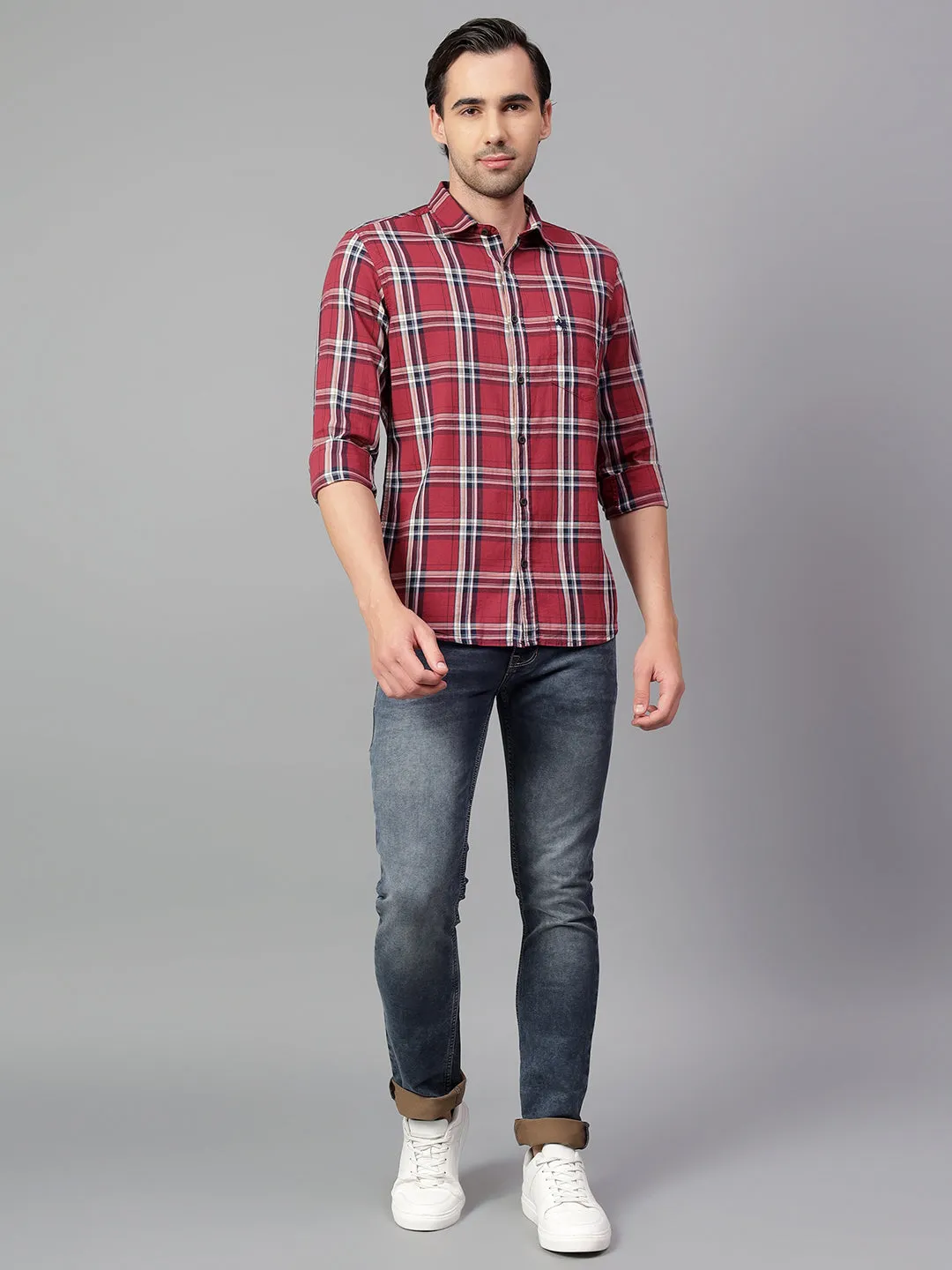 Men's Red Checked Full Sleeve Casual Shirt