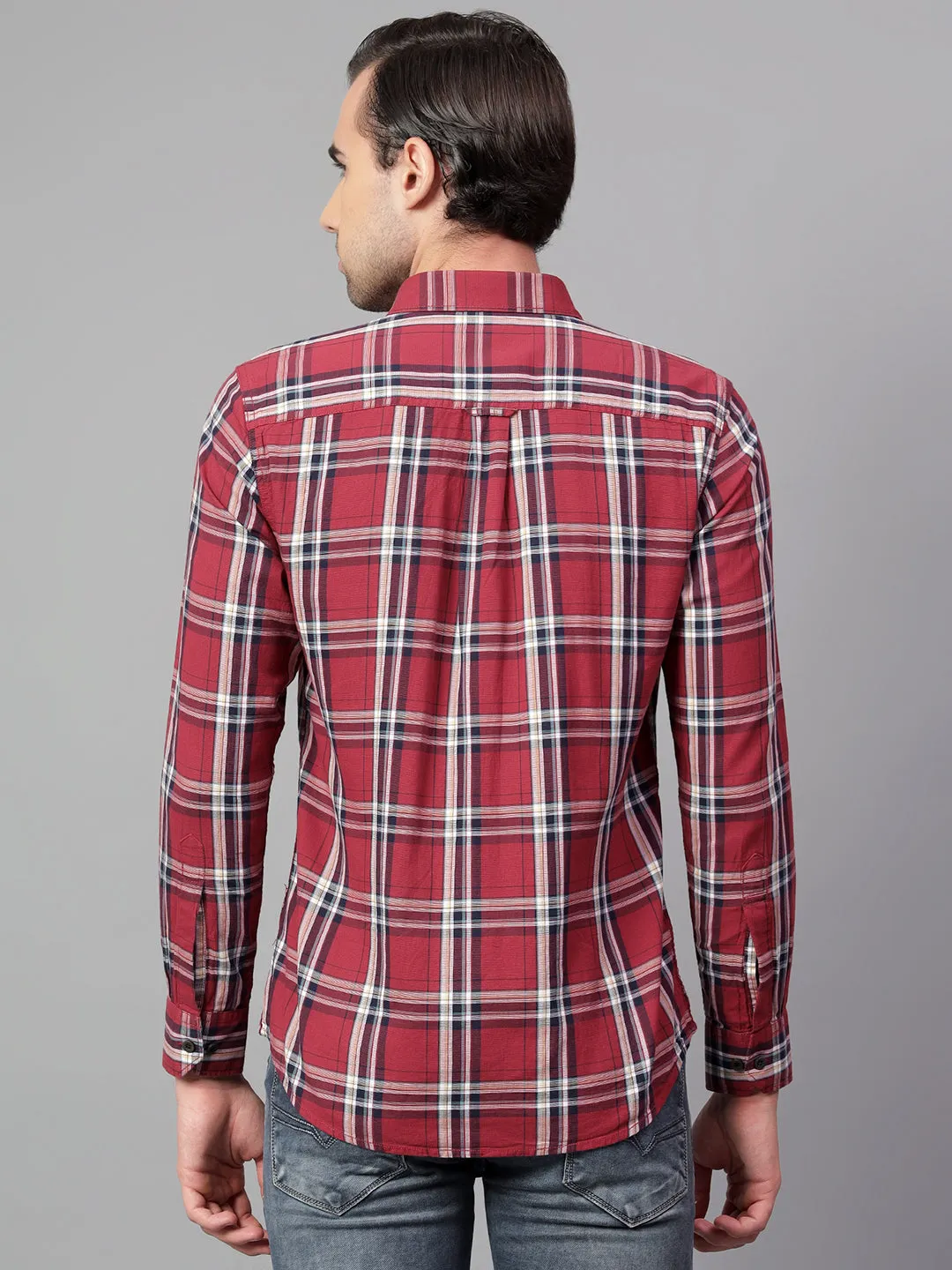 Men's Red Checked Full Sleeve Casual Shirt