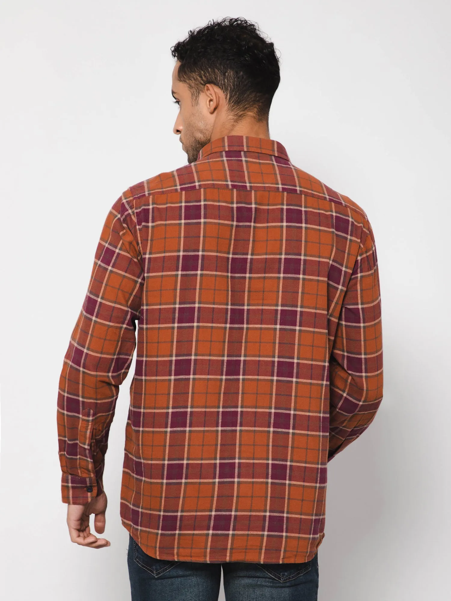 Men's Rust  Casual Brushed Big Checks Full Sleeve Shirt