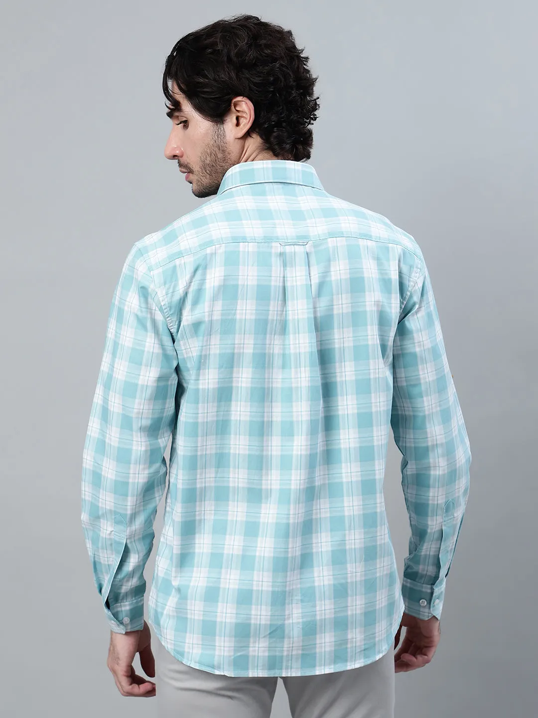 Men's Sky Blue Checkered Full Sleeve Casual Shirt