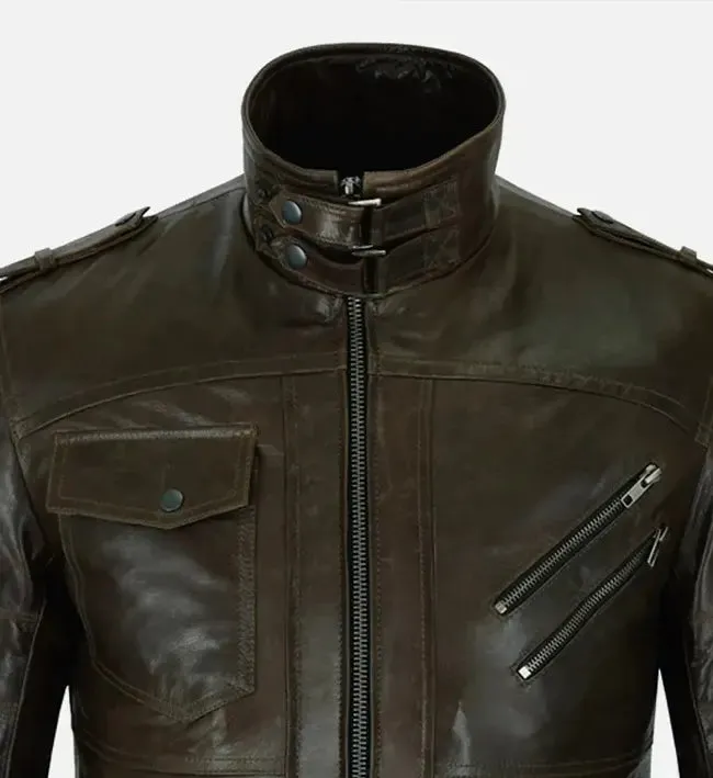 Men’s Slim Fit Brown Bomber Leather Jacket