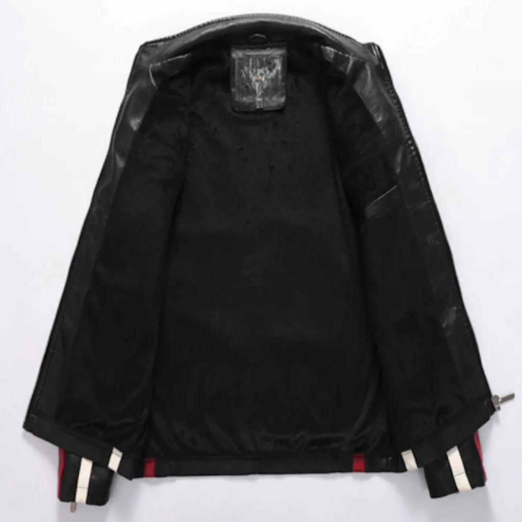 Men's Sustainable Vegan Leather Biker Jacket with Stylish Emblems